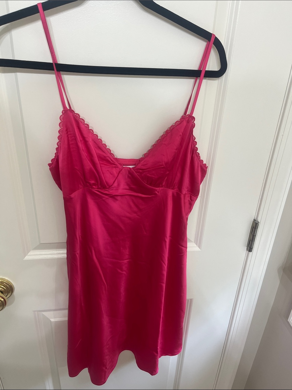 Princess Polly Fuchsia Satin Lace-Trim Slip Dress